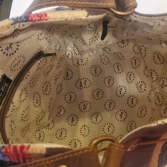 Myra Bag Southwest Leather CottonCarve Bucket Pockets Shoulder Bag NWOT - Picture 7 of 13